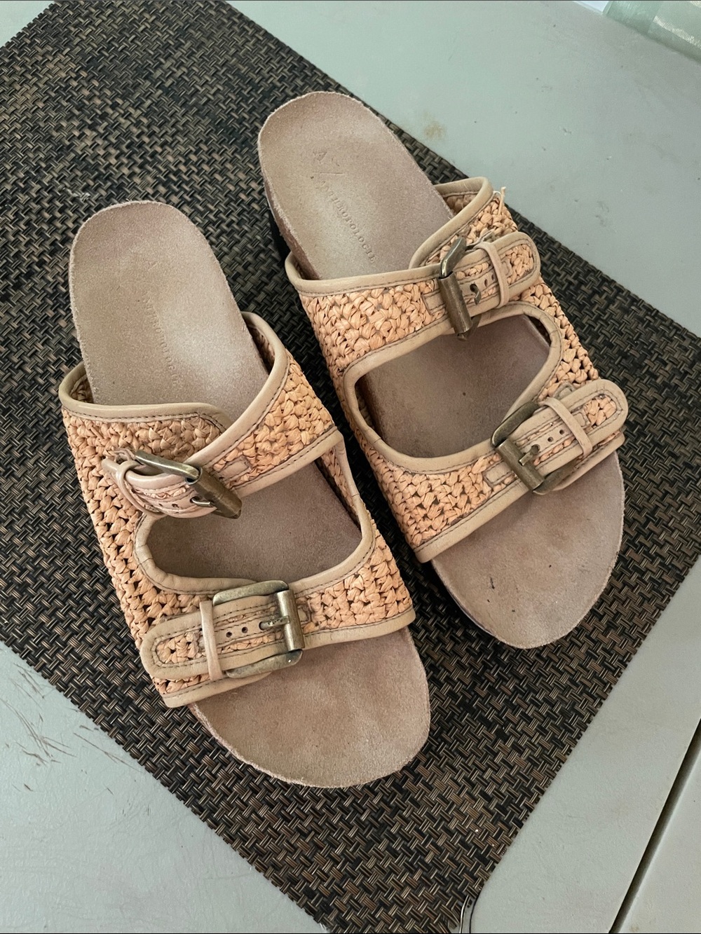 Anthropologie raffia platform Double Buckle Sandal